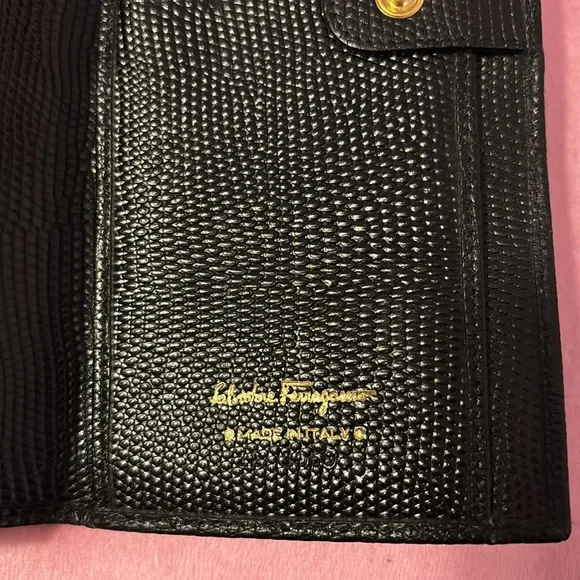 Salvatore Ferragamo Vara Bifold Long Wallet Black Leather Vintage Italy